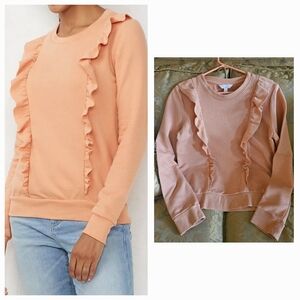 LC Lauren Conrad long sleeve ruffle front sweatshirt in Peach
